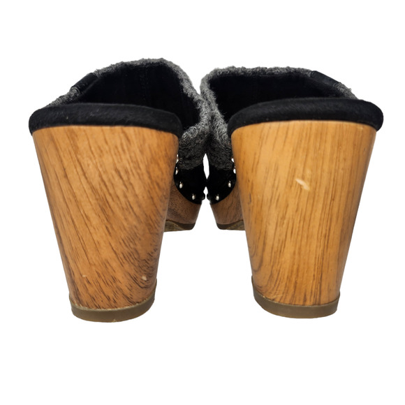 Black Studded Mules Clogs Womens 7 Cable Knit Slip Ons Wood Chunky Comfy Warm - Picture 7 of 11